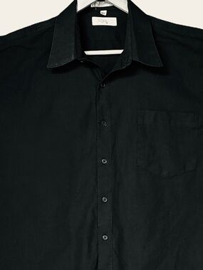 Giovanni Uomo Black Dress Shirt 17.5 | Men's Long Sleeve Cotton Blend 34-35